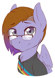 Size: 2480x3508 | Tagged: safe, artist:fearingfun, oc, oc only, oc:fearingfun, pegasus, pony, bust, clothes, glasses, high res, looking at you, male, simple background, smiling, solo, sweater