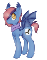 Size: 3126x3980 | Tagged: safe, artist:cha-squared, oc, oc only, oc:nightingale, bat pony, pony, bat pony oc, bat wings, clothes, commission, high res, looking at you, scarf, short tail, simple background, solo, transparent background, wings, yellow eyes