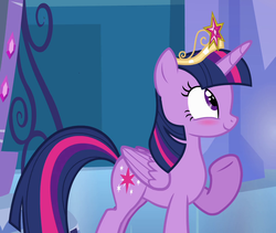 Size: 1015x855 | Tagged: safe, screencap, twilight sparkle, alicorn, pony, equestria girls, g4, my little pony equestria girls, big crown thingy, blushing, cropped, crown, cute, element of magic, jewelry, raised hoof, regalia, twiabetes, twilight sparkle (alicorn)