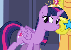 Size: 1515x1072 | Tagged: safe, screencap, flash sentry, twilight sparkle, alicorn, pony, equestria girls, g4, my little pony equestria girls, big crown thingy, cropped, crown, element of magic, jewelry, looking back, regalia, solo focus, twilight sparkle (alicorn)