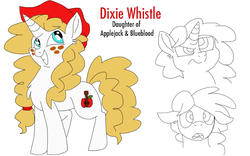 Size: 800x500 | Tagged: safe, artist:zee-stitch, oc, oc:dixie whistle, pony, unicorn, cowboy hat, female, freckles, hat, mare, offspring, parent:applejack, parent:prince blueblood, parents:bluejack, simple background, smiling, white background