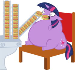 Size: 5648x5249 | Tagged: safe, artist:ma.no.m.ca, artist:tjpones edits, color edit, edit, editor:ma.no.m.ca, twilight sparkle, pony, unicorn, g4, burger, colored, eating, fat, female, food, hay burger, male, morbidly obese, obese, simple background, solo, stuffing, that pony sure does love burgers, the simpsons, this will end in weight gain, transparent background, twilight burgkle, unicorn twilight