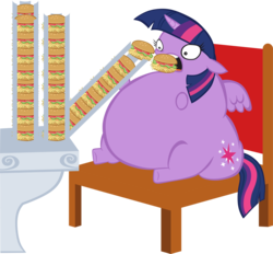 Size: 5648x5249 | Tagged: safe, alternate version, artist:ma.no.m.ca, artist:tjpones edits, color edit, edit, editor:ma.no.m.ca, twilight sparkle, alicorn, pony, g4, burger, colored, eating, fat, female, food, hay burger, male, morbidly obese, obese, simple background, solo, stuffing, the simpsons, this will end in weight gain, transparent background, twilight burgkle, twilight sparkle (alicorn)