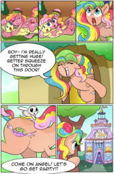 Size: 1800x2740 | Tagged: safe, artist:candyclumsy, artist:multi-commer, applejack, fluttershy, pinkie pie, rainbow dash, oc, oc:fluttering zap apple pie, oc:zap apple cake, angel, hybrid, pegasus, pony, comic:the great big fusion, g4, bowler hat, braided tail, comic, fusion, fusion:fluttering zap apple pie, fusion:zap apple cake, hair bun, hat, melting, merge, merging, the ass was fat, xk-class end-of-the-world scenario