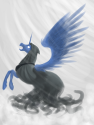 Size: 3000x4000 | Tagged: safe, artist:inersdraco, princess luna, spirit of hearth's warming yet to come, alicorn, pony, g4, blizzard, female, mare, snow, snowfall, solo, the ghost of christmas yet to come