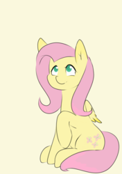 Size: 1428x2029 | Tagged: safe, artist:c0pter, fluttershy, pegasus, pony, g4, cute, female, folded wings, looking up, mare, raised hoof, simple background, sitting, smiling, solo, wings