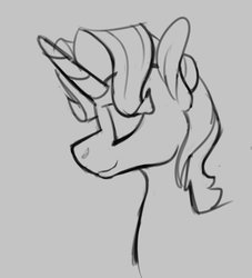 Size: 756x832 | Tagged: safe, artist:enma-darei, rarity, pony, unicorn, g4, black and white, bust, elusive, grayscale, monochrome, rule 63, solo