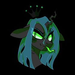 Size: 2048x2048 | Tagged: safe, artist:fizzlesoda2000, queen chrysalis, changeling, changeling queen, g4, bust, crown, female, forked tongue, green tongue, high res, jewelry, regalia, slit pupils, solo, tongue out