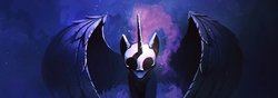 Size: 679x240 | Tagged: safe, artist:ramiras, nightmare moon, alicorn, pony, ethereal mane, female, nightmare moon armor, solo