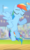 Size: 556x940 | Tagged: safe, screencap, rainbow dash, pegasus, pony, flight to the finish, g4, my little pony: friendship is magic, cropped, eyes closed, female, flying, hooves on hips, mare, raised hoof, smiling, smirk, smug, underhoof