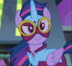 Size: 1030x940 | Tagged: safe, screencap, twilight sparkle, alicorn, pony, g4, power ponies (episode), cropped, female, mare, masked matter-horn costume, power ponies, raised eyebrow, smiling, solo, twilight sparkle (alicorn)
