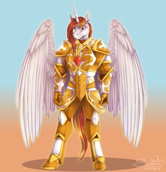 Size: 2095x2160 | Tagged: safe, artist:sunny way, oc, oc:king phoenix, alicorn, anthro, unguligrade anthro, rcf community, alicorn oc, armor, guard, high res, knight, male alicorn, male alicorn oc, soldier, soldier pony, solo