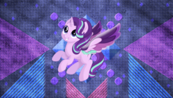 Size: 2560x1440 | Tagged: safe, artist:laszlvfx, edit, starlight glimmer, alicorn, pony, g4, rainbow roadtrip, abstract background, alicornified, colored wings, female, mare, movie accurate, multicolored wings, race swap, rainbow wings, solo, spread wings, starlicorn, wallpaper, wallpaper edit, wing bling, wings