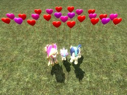 Size: 1024x768 | Tagged: safe, artist:sonic5421, princess cadance, princess flurry heart, shining armor, alicorn, pony, g4, 3d, balloon, gmod, hearts and hooves day, prince shining armor, race swap