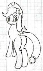 Size: 727x1188 | Tagged: safe, artist:mfg637, applejack, earth pony, pony, g4, butt, female, graph paper, lined paper, looking back, plot, sketch, solo, traditional art