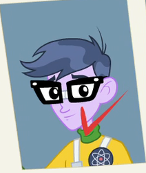 Size: 234x276 | Tagged: safe, screencap, micro chips, equestria girls, equestria girls specials, g4, my little pony equestria girls: better together, my little pony equestria girls: forgotten friendship, check mark, glasses, looking at you, smiling, yearbook