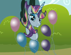 Size: 2950x2262 | Tagged: oc name needed, safe, artist:badumsquish, derpibooru exclusive, oc, oc only, balloon pony, inflatable pony, object pony, pony, unicorn, balloon, female, flirting, floating, grin, high res, inflatable, lidded eyes, living inflatable, looking at you, ponified, smiling, solo