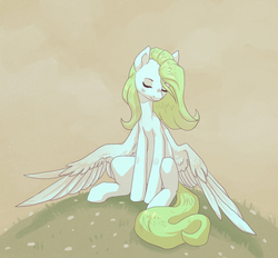 Size: 1481x1375 | Tagged: safe, artist:koviry, oc, oc only, oc:leni flaure, pegasus, pony, eyes closed, female, mare, solo, spread wings, wings