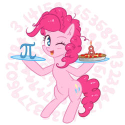 Size: 3141x3141 | Tagged: dead source, safe, artist:yinglung, pinkie pie, pony, g4, candle, cute, diapinkes, female, food, high res, one eye closed, open mouth, pi day, pie, pinkie pi, simple background, solo, transparent background, wink