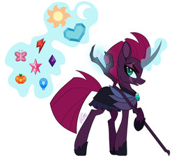 Size: 2536x2364 | Tagged: safe, artist:donnie-moon, tempest shadow, pony, unicorn, g4, bad end, clothes, curved horn, elements of harmony, eye scar, female, high res, horn, looking back, mare, scar, solo, staff