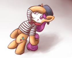 Size: 2560x2048 | Tagged: safe, artist:sugar morning, quiet gestures, pony, unicorn, g4, balancing, clothes, doodle, hat, high res, leaning, mime, sketch, solo