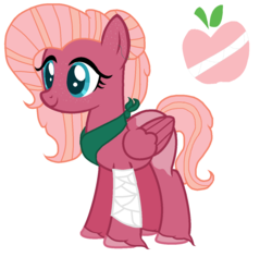 Size: 1320x1248 | Tagged: safe, artist:iheartpop30, artist:meimisuki, oc, oc only, oc:sugar apple, pegasus, pony, bandage, base used, female, freckles, mare, neckerchief, offspring, parent:big macintosh, parent:fluttershy, parents:fluttermac, simple background, solo, unshorn fetlocks, white background