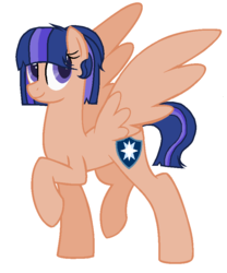 Size: 732x878 | Tagged: safe, artist:iheartpop30, artist:yaribases, oc, oc only, oc:sterling, pegasus, pony, base used, female, male to female, mare, offspring, parent:flash sentry, parent:twilight sparkle, parents:flashlight, raised hoof, rule 63, simple background, solo, spread wings, white background, wings