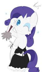 Size: 2100x3500 | Tagged: safe, artist:fajnyziomal, rarity, pony, unicorn, semi-anthro, g4, arm hooves, bipedal, clothes, cute, female, high res, maid, one eye closed, solo, wink