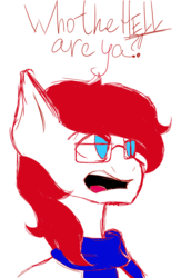 Size: 1080x1571 | Tagged: safe, artist:annamalten, oc, oc only, oc:apex soundwave, earth pony, pony, blue eyes, clothes, digital art, glasses, male, scarf, simple background, sketch, solo, stallion, talking, text, white background