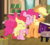 Size: 859x774 | Tagged: safe, screencap, apple bloom, applejack, pinkie pie, earth pony, pony, g4, pinkie apple pie, adorabloom, apple, applejack's hat, book, bow, cowboy hat, cropped, cute, diapinkes, eyes closed, female, filly, food, friendship journal, hair bow, happy, hat, hug, jackabetes, mare, open mouth, smiling