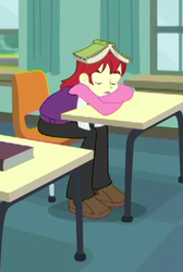 Size: 271x403 | Tagged: safe, screencap, nolan north, equestria girls, g4, my little pony equestria girls: better together, schedule swap, background human, book, clothes, cropped, eyes closed, male, pants, shoes, sleeping, sleeping in class, solo