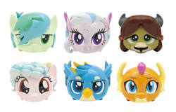 Size: 1100x705 | Tagged: safe, cozy glow, gallus, sandbar, silverstream, smolder, yona, classical hippogriff, dragon, earth pony, griffon, hippogriff, pony, seapony (g4), yak, g4, antagonist, basic fun!, chibi, cozybetes, cute, derp, diastreamies, fangs, female, filly, gallabetes, glare, glitter, hair over one eye, head, lidded eyes, looking at you, sandabetes, seapony silverstream, simple background, smiling, smirk, smolderbetes, stack'ems, teenager, toy, translucent, villainess, wat, white background, yonadorable
