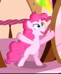 Size: 469x565 | Tagged: safe, screencap, pinkie pie, earth pony, pony, g4, pinkie pride, bipedal, cropped, female, hooves in air, looking up, mare, open mouth, underhoof
