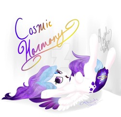 Size: 1024x986 | Tagged: safe, artist:royalwolf1111, oc, oc only, oc:cosmic harmony, oc:melody shard, pony, armpits, colored wings, cute, deviantart watermark, gradient mane, gradient wings, looking at you, obtrusive watermark, ocbetes, smiling, watermark