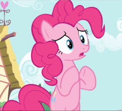 Size: 1031x940 | Tagged: safe, screencap, pinkie pie, earth pony, pony, g4, pinkie pride, bipedal, cropped, female, gasp, mare, open mouth, underhoof