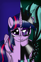 Size: 2488x3800 | Tagged: safe, artist:heartshielder1991, twilight sparkle, oc, oc:plunderseed queen, alicorn, pony, two sided posters, g4, black vine, corrupted, corrupted twilight sparkle, female, high res, slit pupils, solo, twilight sparkle (alicorn)