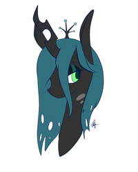 Size: 2000x2500 | Tagged: source needed, safe, artist:katyusha, queen chrysalis, changeling, changeling queen, g4, crown, cute, cutealis, female, high res, jewelry, looking at you, majestic, regalia, signature, simple background, solo, white background