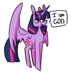 Size: 800x844 | Tagged: safe, artist:quiet-bunny, twilight sparkle, alicorn, pony, g4, dialogue, eye clipping through hair, eyebrows, eyebrows visible through hair, female, no pupils, simple background, solo, speech bubble, transparent background, truth, twilight sparkle (alicorn)