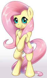 Size: 1189x1977 | Tagged: safe, artist:crossedcrown, fluttershy, pony, g4, bipedal, blushing, cute, female, gradient background, looking at you, mare, shyabetes, smiling, solo, three quarter view