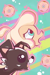 Size: 2682x4000 | Tagged: safe, artist:deadyoung45, pom (tfh), dog, lamb, sheep, them's fightin' herds, community related, donut, duo, female, food