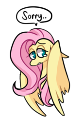 Size: 800x1171 | Tagged: dead source, safe, artist:quiet-bunny, fluttershy, pegasus, pony, g4, bust, crying, female, floppy ears, lidded eyes, looking away, mare, sad, simple background, solo, sorry, speech bubble, teary eyes, three quarter view, transparent background