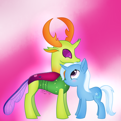 Size: 3000x3000 | Tagged: safe, artist:trafalgarnaomy, thorax, trixie, changedling, changeling, g4, female, high res, king thorax, male, shipping, straight, thoraxie