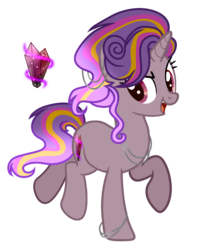 Size: 1180x1490 | Tagged: safe, artist:x-dainichi-x, oc, oc only, pony, unicorn, fangs, female, horn, mare, offspring, open mouth, open smile, parent:king sombra, parent:princess cadance, parents:somdance, simple background, smiling, solo, standing, transparent background, unicorn oc