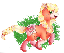 Size: 1620x1358 | Tagged: safe, artist:8bitgalaxy, applejack, earth pony, horse, pony, g4, applejack (g5 concept leak), braid, braided tail, female, freckles, g5 concept leak style, g5 concept leaks, happy, mare, open mouth, simple background, smiling, solo, transparent background, unshorn fetlocks