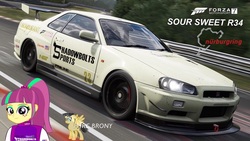 Size: 1280x720 | Tagged: safe, artist:forzaveteranenigma, sour sweet, fanfic:shadowbolts racing, equestria girls, g4, car, driving, europe, forza motorsport 7, germany, nismo, nissan, nissan skyline, nurburgring, nurburgring nordschleife, photo, race track, racing, racing suit, skyline r34, watermark