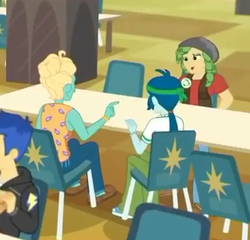 Size: 407x390 | Tagged: safe, screencap, captain planet, flash sentry, sandalwood, zephyr breeze, equestria girls, equestria girls series, g4, schedule swap, spoiler:eqg series (season 2), background human, cafeteria, cropped, male
