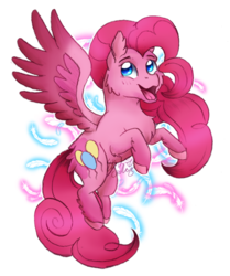 Size: 545x651 | Tagged: safe, artist:8bitgalaxy, pinkie pie, pegasus, pony, g4, female, g5 concept leak style, g5 concept leaks, happy, mare, open mouth, pegasus pinkie pie, pinkie pie (g5 concept leak), race swap, simple background, smiling, solo, transparent background, unshorn fetlocks, wings
