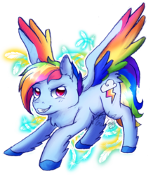 Size: 975x1118 | Tagged: safe, artist:8bitgalaxy, rainbow dash, pegasus, pony, g4, colored wings, female, g5 concept leak style, g5 concept leaks, mare, multicolored wings, rainbow dash (g5 concept leak), simple background, smiling, solo, transparent background