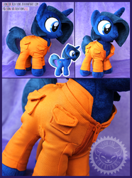 Size: 1000x1344 | Tagged: safe, artist:lioncubcreations, oc, oc only, oc:azure light, pony, unicorn, fallout equestria, clothes, female, filly, foal, irl, jumpsuit, multiple views, photo, plushie, solo