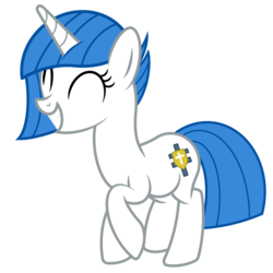 Size: 2500x2500 | Tagged: safe, artist:pizzamovies, oc, oc only, oc:clear sky, pony, unicorn, cute, cutie mark, excited, eyes closed, female, grin, happy, high res, mare, ocbetes, raised hoof, simple background, smiling, solo, squee, teeth, transparent background